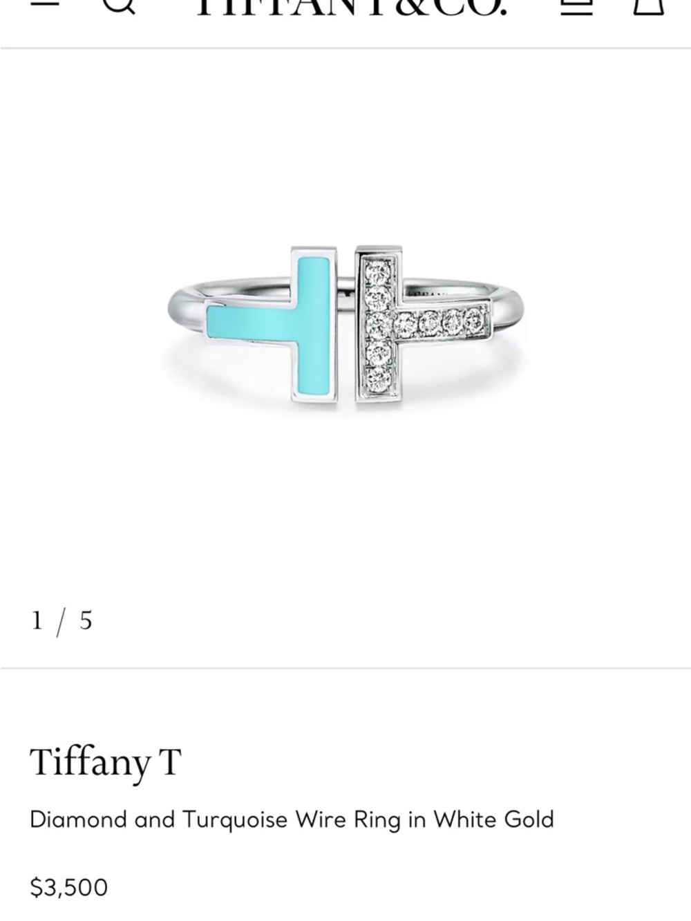 Tiffany & Co. T Ring, 18k white gold with accent diamonds - Picture 3 of 5